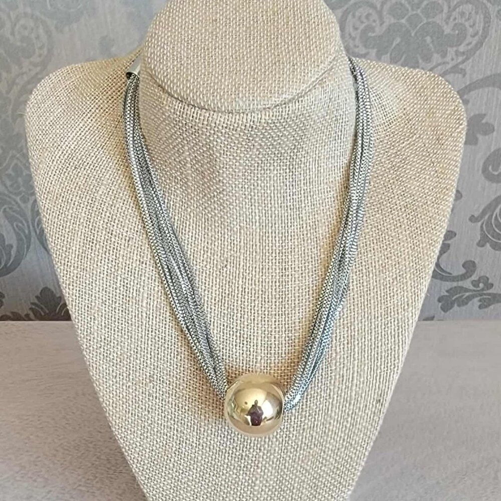 Multi-Layer Layer Silver Tone Necklace Snake W/Go… - image 1